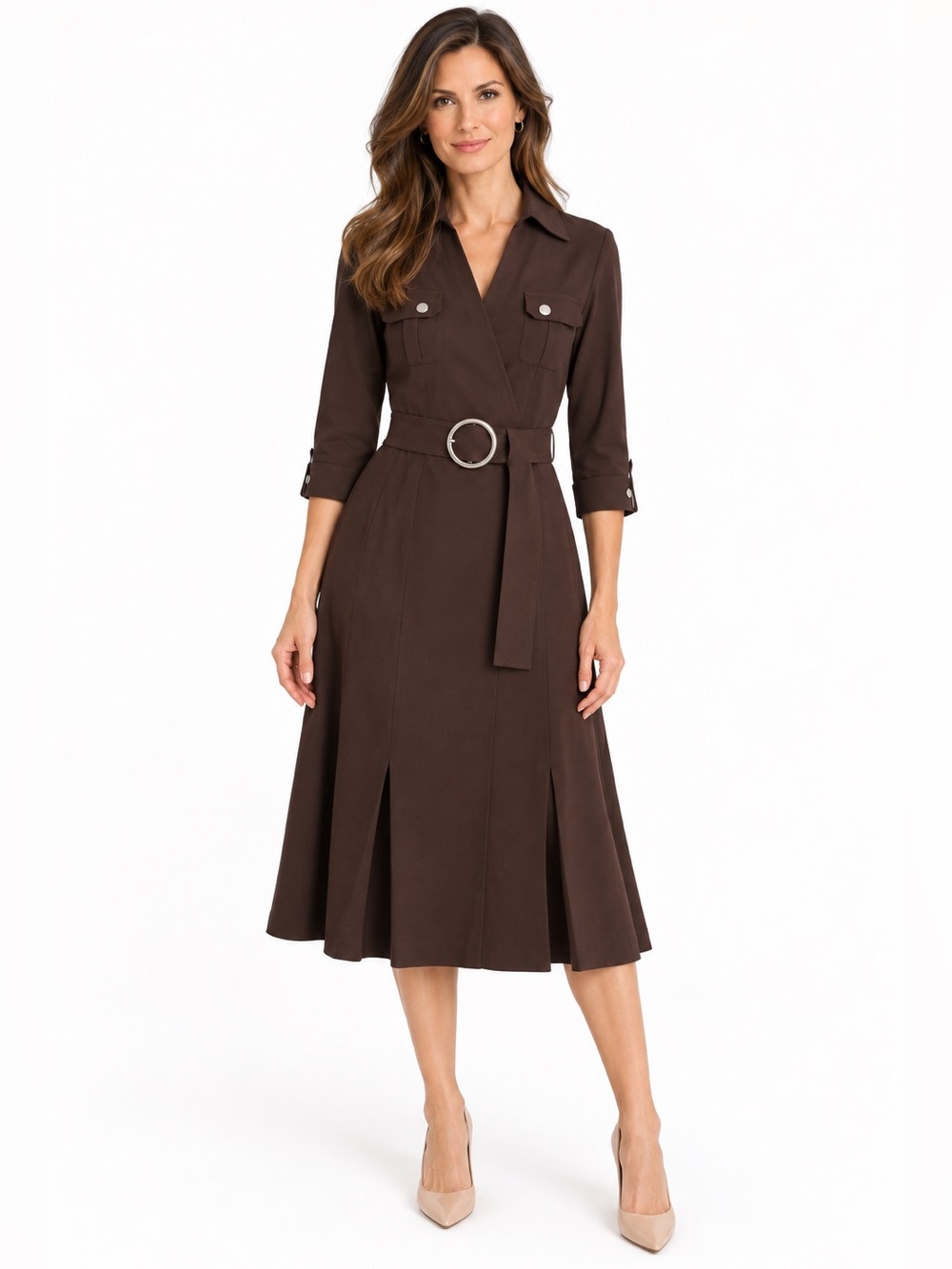 Talbots Vintage Like New Chocolate Brown Belted Midi Dress Size 6